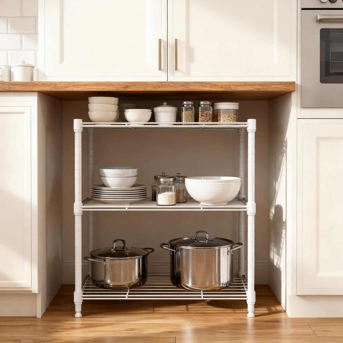 M MZG 450 lbs Steel Storage Shelving 3-Tier Utility Shelving Unit Steel Organizer Wire Rack for Home,Kitchen,Office (11.8" D x 17.7" W x 26.3" H) - Colors A
