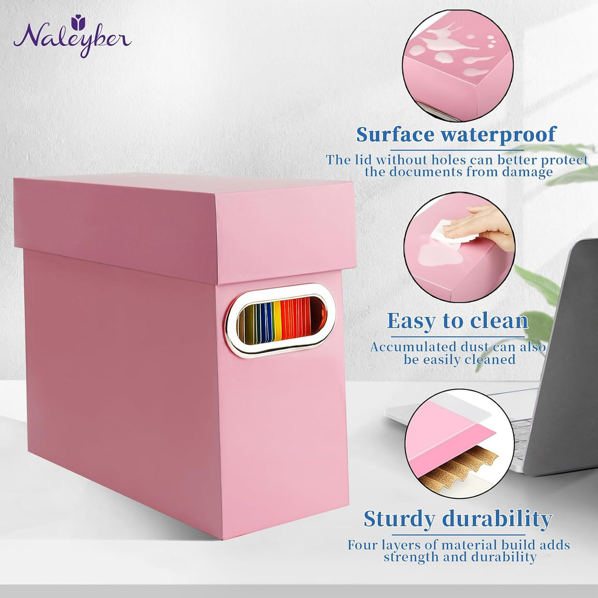 File Organizer Box with Lid & Handle, Thickened Cardboard Hanging File Folder Storage Boxes for Letter Size, Portable Filing Organizer for Office, Home, Classroom, Black