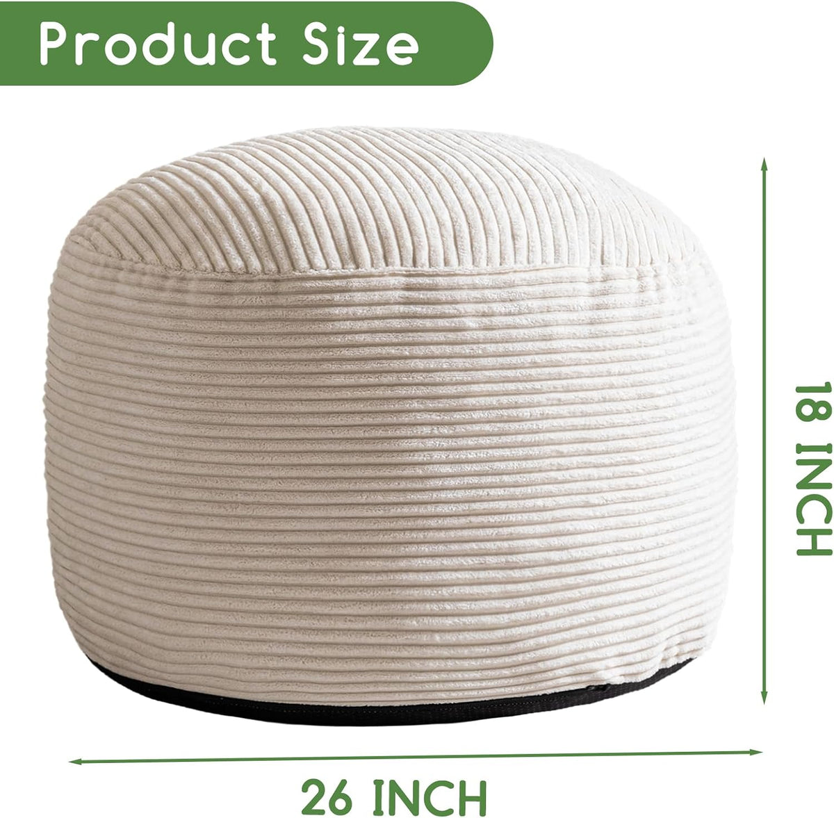 Round Stuffed Pouf Ottoman, Corduroy Poufs with Foam Chunk Filling, Furry and Fluffy Pouf Foot Stool Storage Ottoman, 20 X 15 Floor Poufs Foot Rest for Living Room, Dark Grey