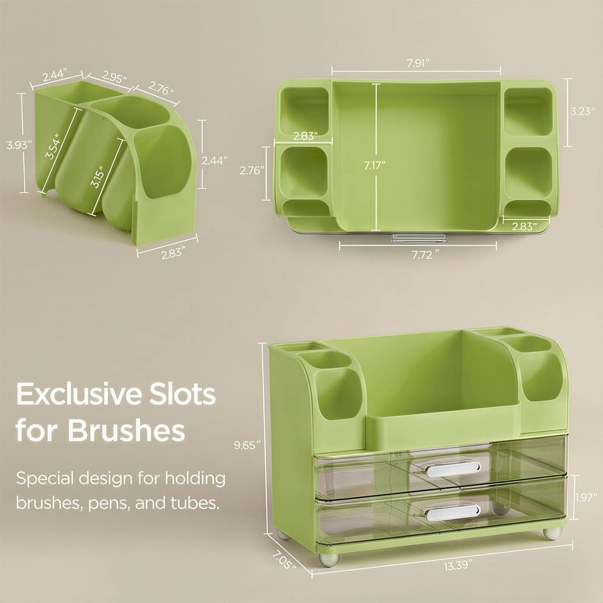 HBlife Makeup Organizer for Vanity with Brush Holder, Large Bathroom Countertop Cosmetic Organizer Skin Care Storage, Easy to Store Lipsticks, Nail Polishes, Perfumes, Eyeshadow Palettes, All White