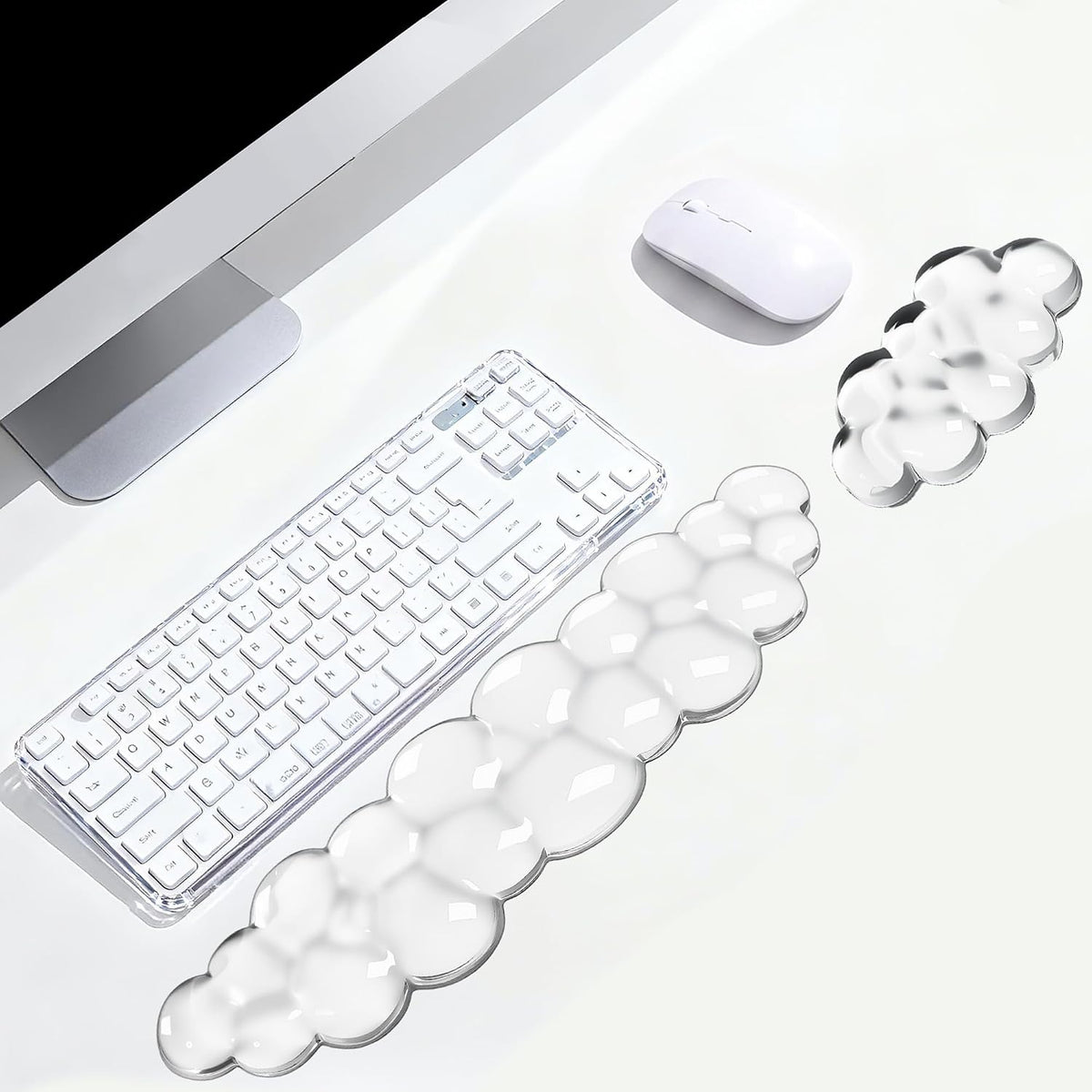 Keyboard Wrist Rest Set — Ergonomic Cloud Gel Wrist Rest Keyboard and Mouse Pad, Non-Slip Desk Accessories for Office and Home（White）