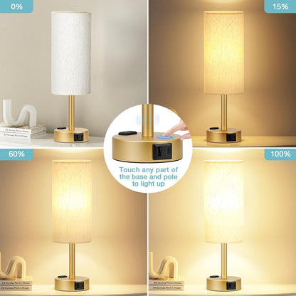 Fenmzee Bedside Table Lamp for Bedroom - Dimmable Touch, USB A+C, AC Outlet
