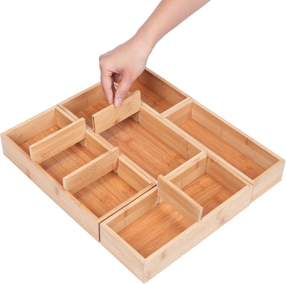 Vincona Bamboo Drawer Organizers Set, 5-Piece Multi-Use Wood Storage Organizers, Desk Drawer Tray for Kitchen, Bathroom, Office, Dresser, Bamboo Box Bin for Jewelry, Makeup, Junk, Gadgets
