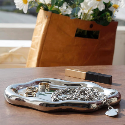 Jewelry Dish Trinket Tray for Women, Ring Dish Holder, Unique Cloud Shape Ceramic Plate Cute Things Vanity Aesthetic Room Decor Mother's Day Birthday (White)