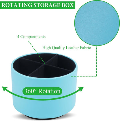 Round Leather Art Supply Organizer,Remote Control Holder,360 Degree Rotating,Multi-Functional Pencil Holder,4 Compartments Desktop Stationary Organizer(1-Blue Bird) - Colors C