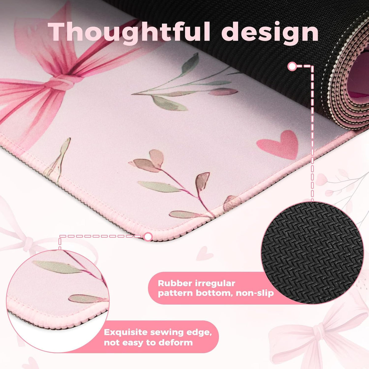 Desk Mat,Mouse Pad for Office Desk,35.4x15.7in,Pink Flowers