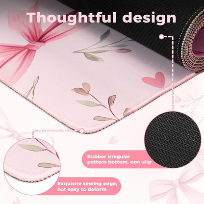 Desk Mat,Mouse Pad for Office Desk,35.4x15.7in,Pink Flowers