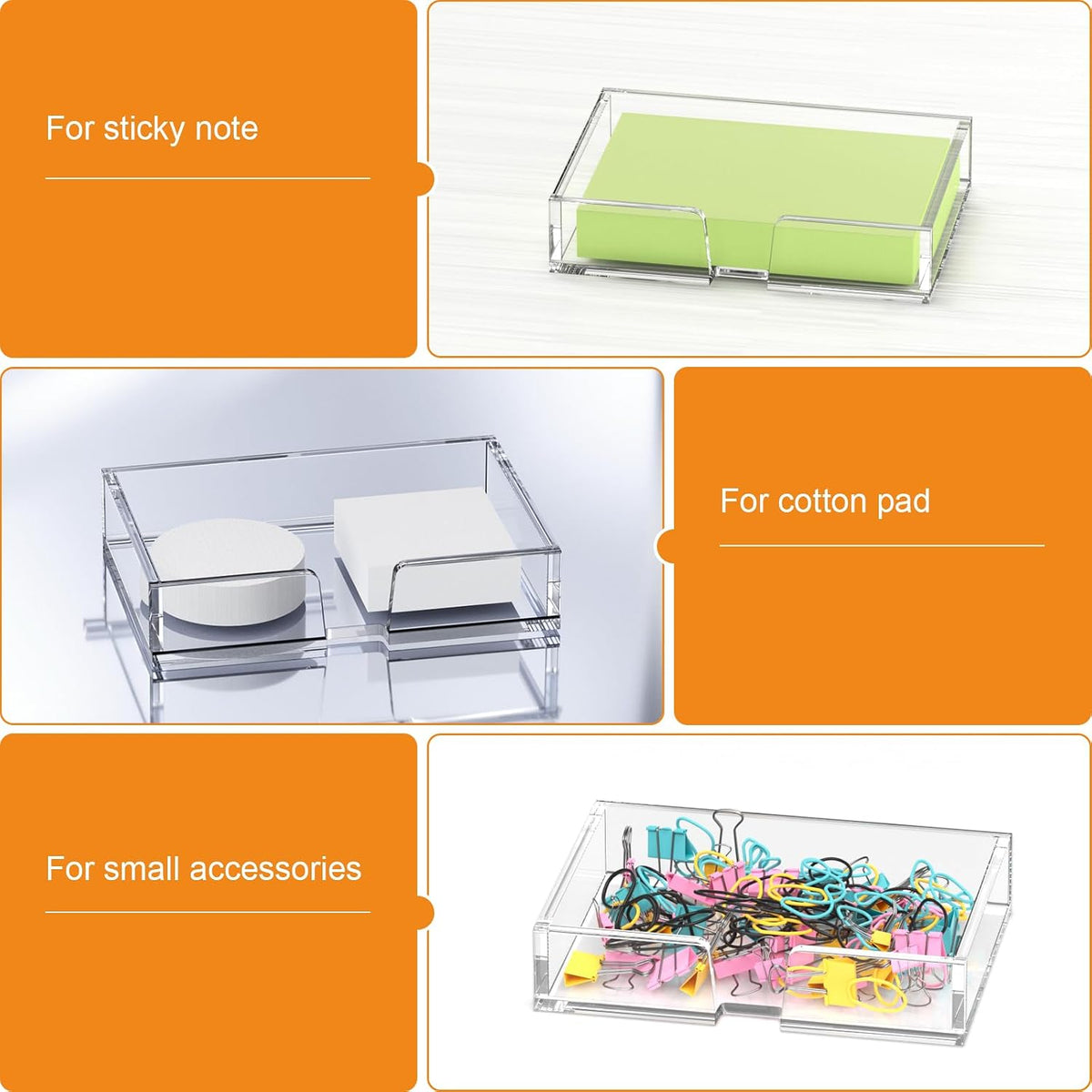 BEEGO Sticky Note Organizer - 4x6 in Crystal Clear Acrylic Notepad Holder & Dispenser for Dorm Room Office Desk Organization