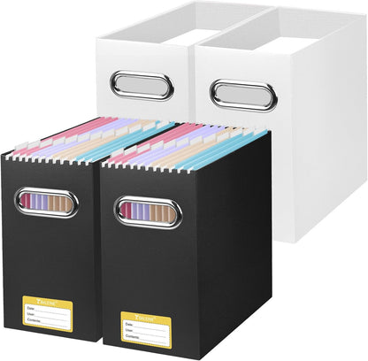 BALEINE File Organizer Box, Cardboard File Folder Organizer with Handle for Letter Size, Portable Collapsible Hanging Filing Box for Home Office Document Storage (2 Pack, Black)