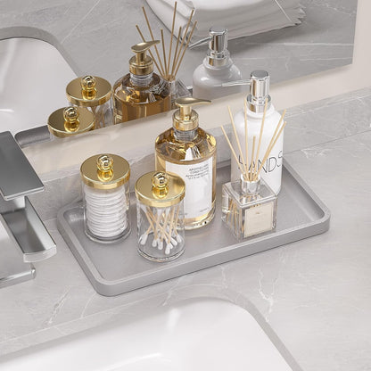 Small Bathroom Vanity Tray for Countertop Makeup Perfume Jewelry Decor Candle Keys, Small Black Kitchen Tray for Soap Dispenser Spice Bamboo Toilet Tray 7.9" L x 4" W x 0.79" H