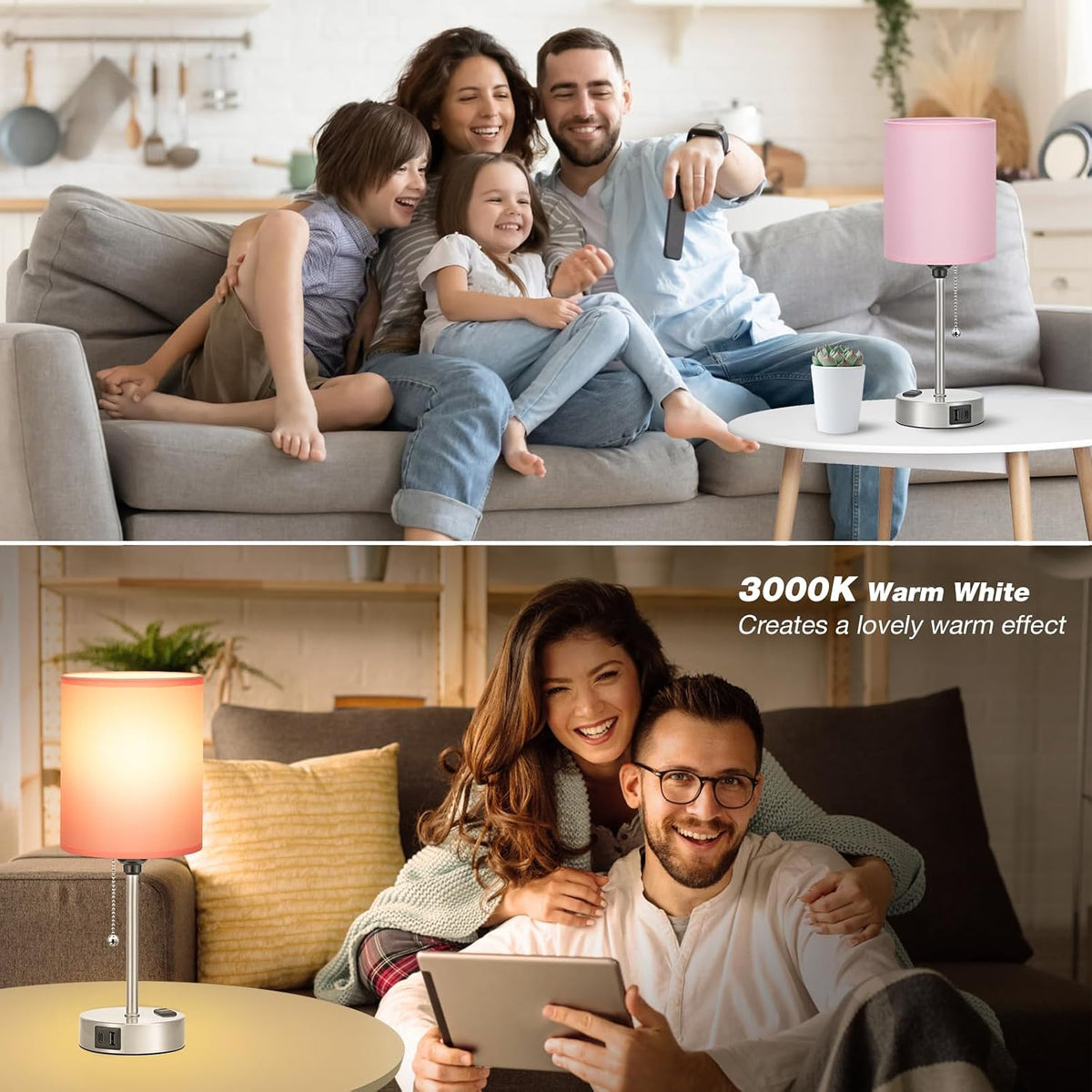 Dicoool Bedside Table Lamp for Bedroom - Small Desk Lamp with USB Ports