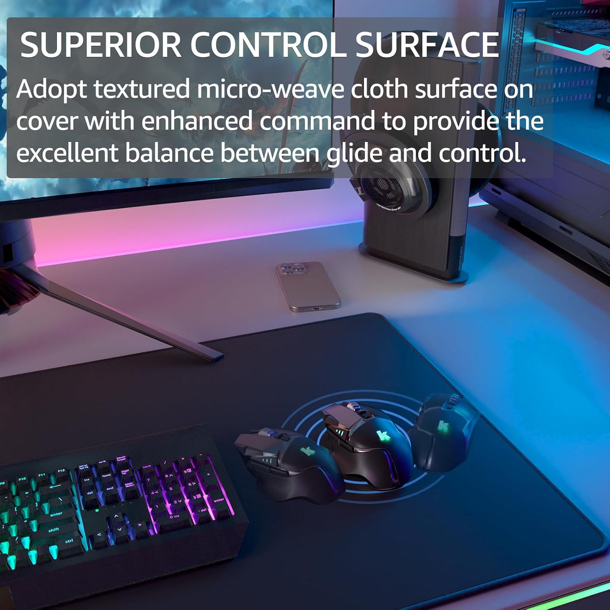 KTRIO Large Gaming Mouse Pad Desk Mat for Gamer, 31.5" x 11.8", Black, XL | Extended Size Design, Superior Micro-Weave Cloth, Non-Slip Rubber Base, Durable Stitched Edges, Water-Resistant Coating