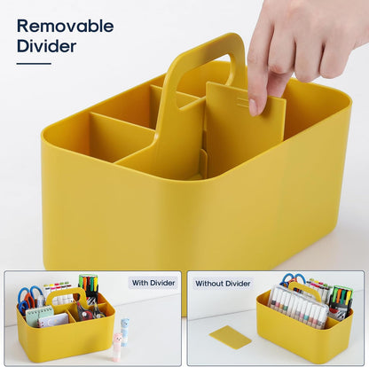 Multiuse Caddy Organizer with Handle, Portable Divided Plastic Tote Bin - Art Craft, Stationary Pen Marker Crayons, Makeup Hair Supplies Storage - Bathroom, Classroom, Dorm, Office, Desk Holder -Black