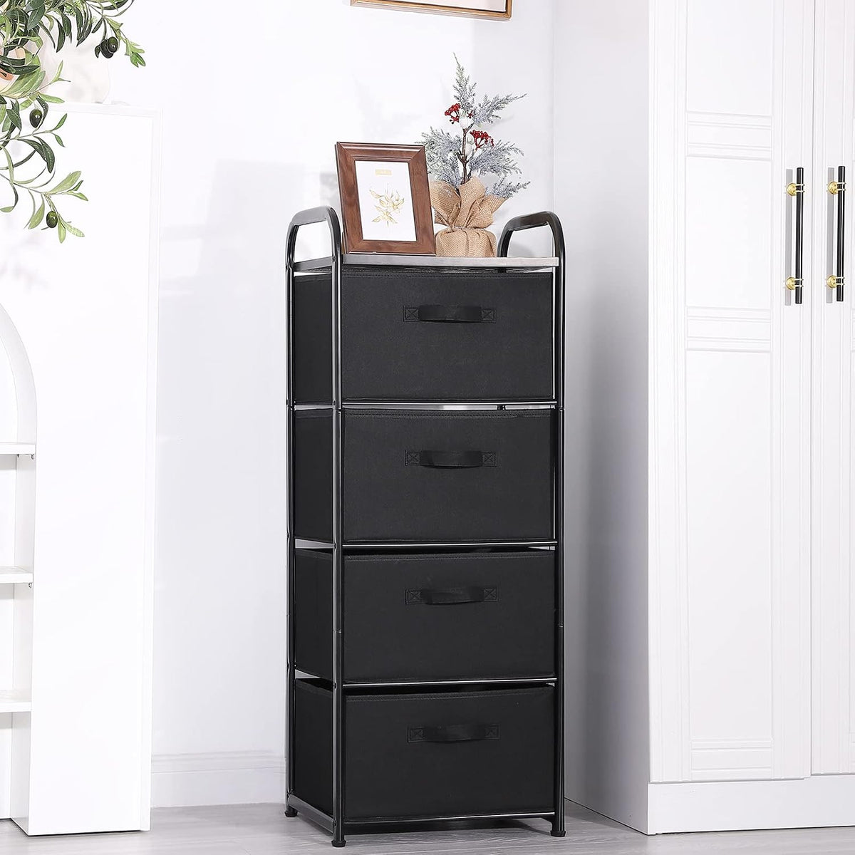 Dresser Storage with 3 Drawers, Fabric Dresser Tower, Vertical Storage Unit for Bedroom, Closet, Office, Black