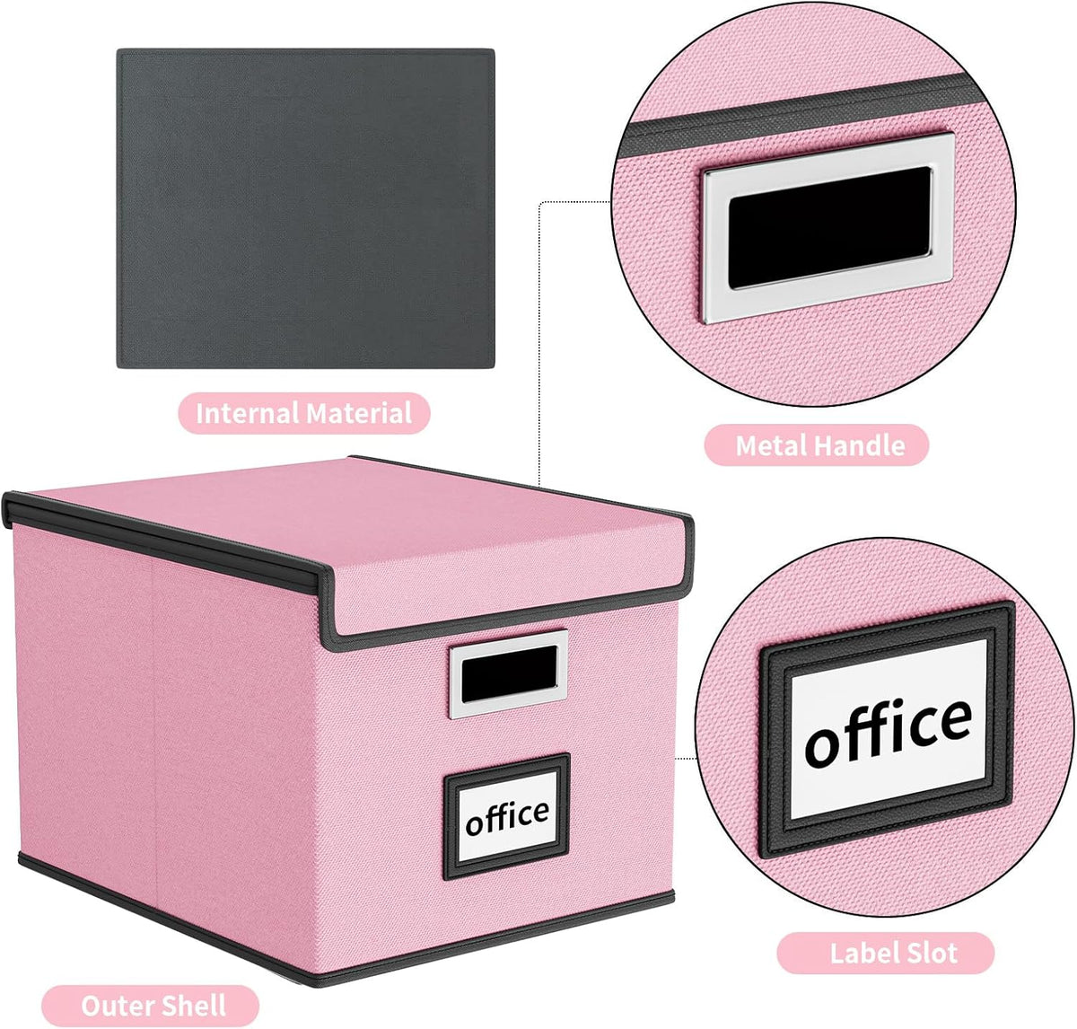Upgraded Portable File Organizer Box with Lid, Collapsible Linen Hanging Filing Storage Boxes with Plastic Slides, Decorative Home/Office Filing System Box for File and Folders Storage (Gray)