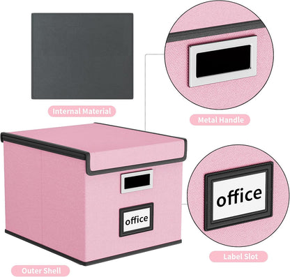 Upgraded Portable File Organizer Box with Lid, Collapsible Linen Hanging Filing Storage Boxes with Plastic Slides, Decorative Home/Office Filing System Box for File and Folders Storage (Gray)