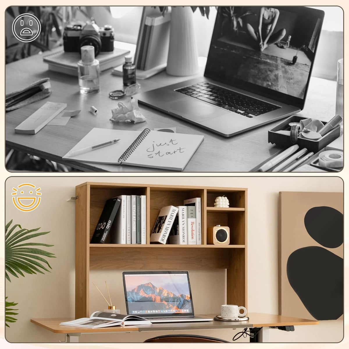 Desktop Bookshelf, Countertop Storage Hutch with 5 Shelves for Computer Desk, Desk 3-Tier Display Rack, Multipurpose Wood Desktop Hutch Storage Organizer for Dorm Office Home