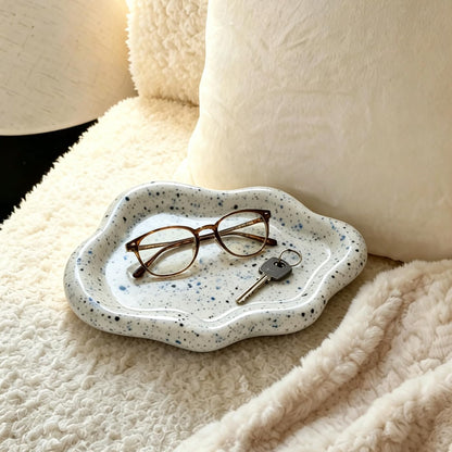 Jewelry Dish Trinket Tray for Women, Ring Dish Holder, Unique Cloud Shape Ceramic Plate Cute Things Vanity Aesthetic Room Decor Mother's Day Birthday (White)