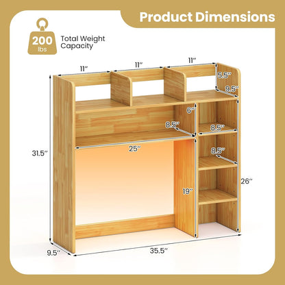 Desktop Bookshelf, Countertop Storage Hutch with 5 Shelves for Computer Desk, Desk 3-Tier Display Rack, Multipurpose Wood Desktop Hutch Storage Organizer for Dorm Office Home