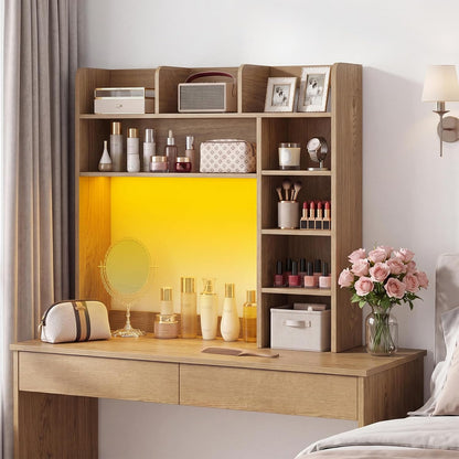 Desktop Bookshelf, Countertop Storage Hutch with 5 Shelves for Computer Desk, Desk 3-Tier Display Rack, Multipurpose Wood Desktop Hutch Storage Organizer for Dorm Office Home