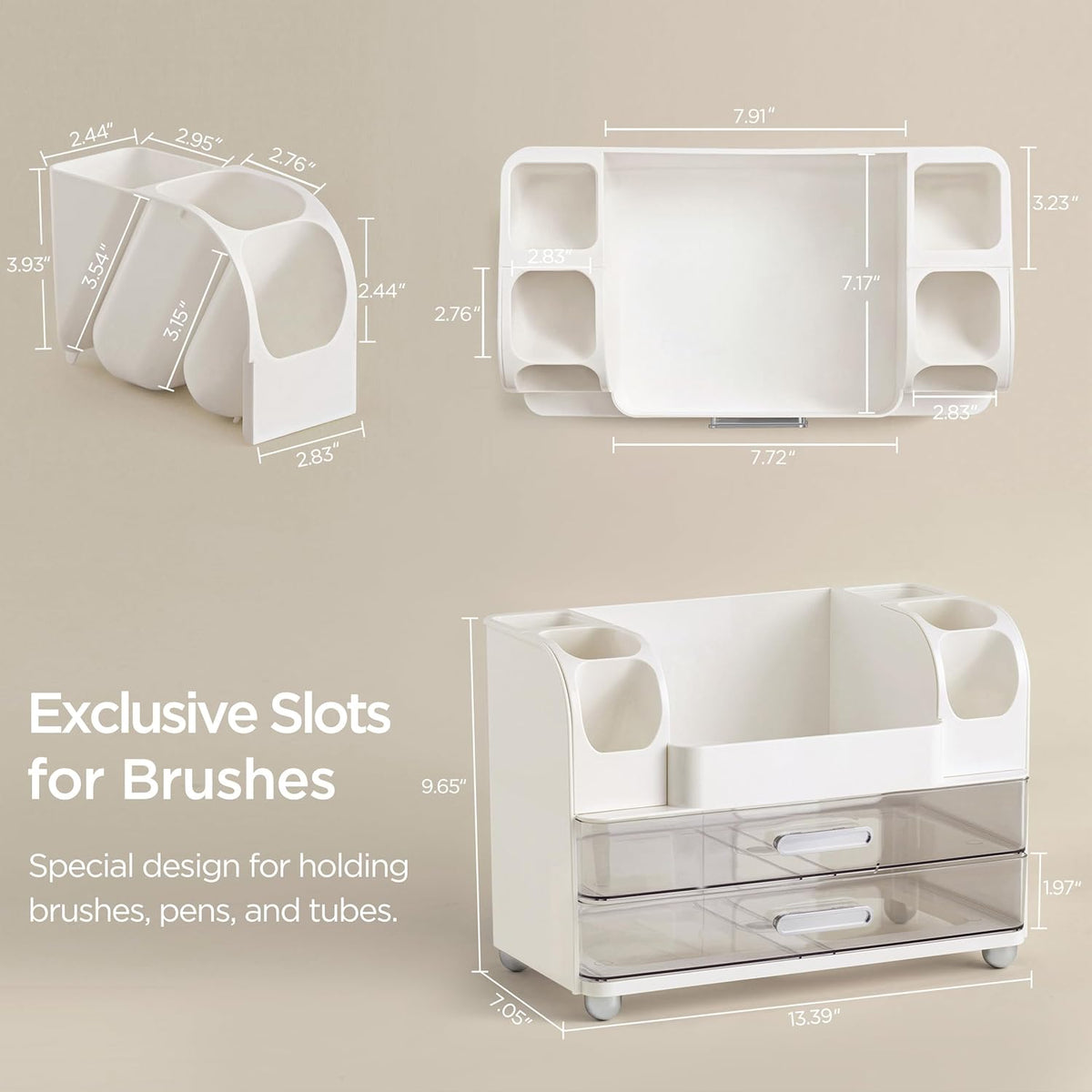 HBlife Makeup Organizer for Vanity with Brush Holder, Large Bathroom Countertop Cosmetic Organizer Skin Care Storage, Easy to Store Lipsticks, Nail Polishes, Perfumes, Eyeshadow Palettes, All White