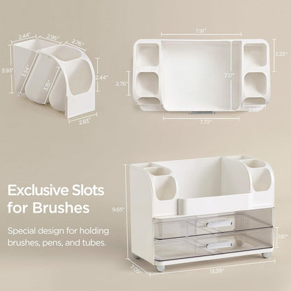 HBlife Makeup Organizer for Vanity with Brush Holder, Large Bathroom Countertop Cosmetic Organizer Skin Care Storage, Easy to Store Lipsticks, Nail Polishes, Perfumes, Eyeshadow Palettes, All White