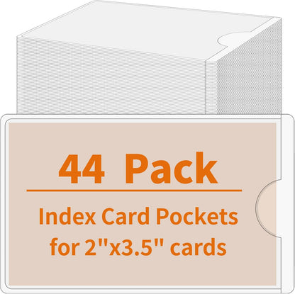 44 Pack Labels for Storage Bins, 3×5 Inches Index Card Holder Organizer, Clear Adhesive Pockets, Plastic Label Holders for Tote Library Card Bins Box Drawer Classroom Organization
