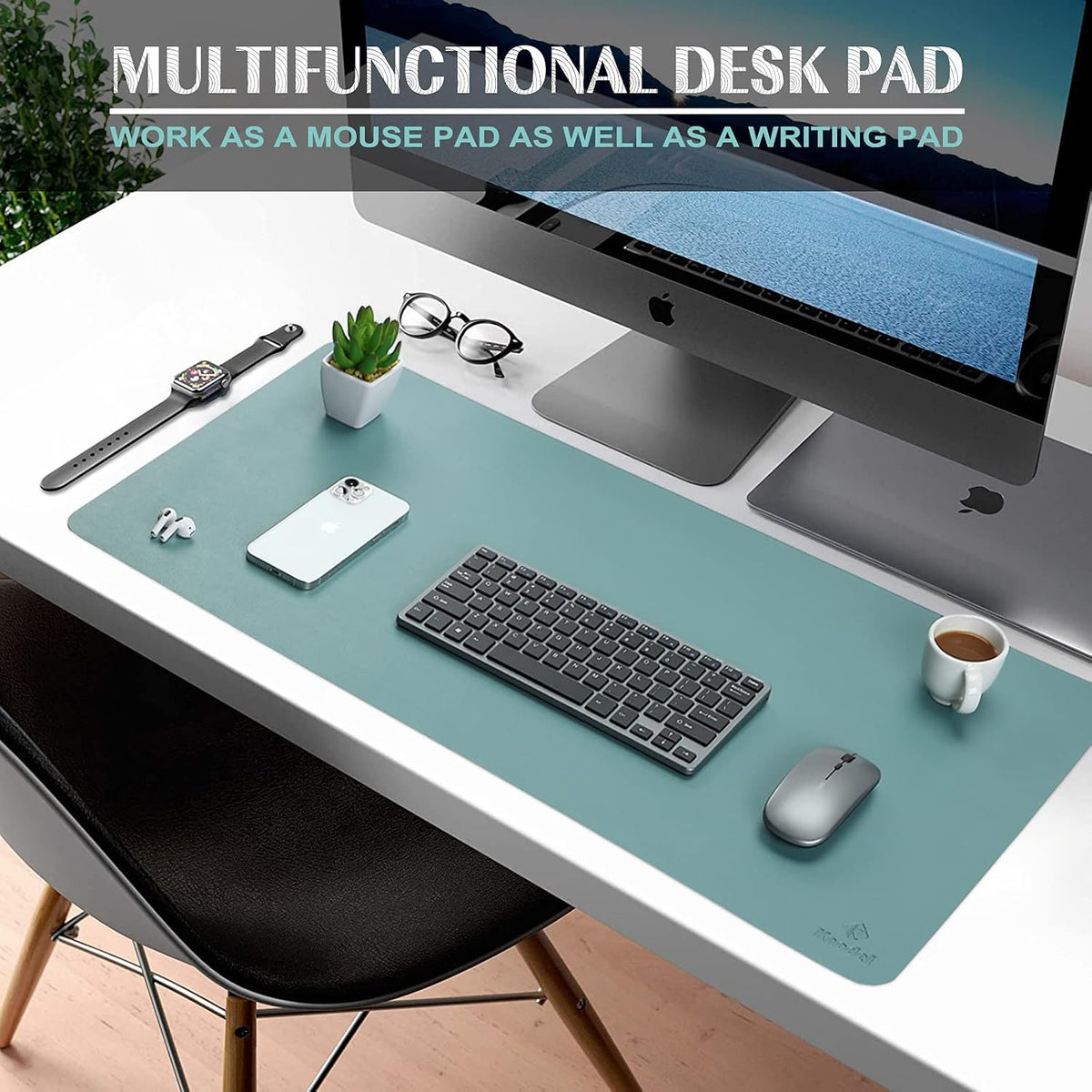 K KNODEL Large Office Leather Desk Mat, Mouse and Keyboard Pad, Computer and Laptop Mat, Desktop Protector and Cover, Writing Pad and Blotter (31.5"x15.7", Black)