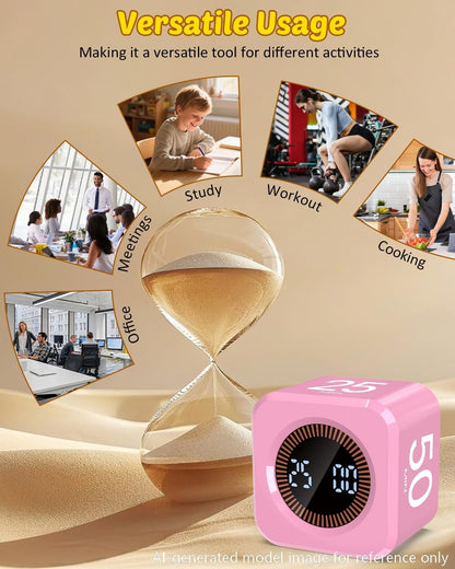 Digital Pomodoro Timer Cube 5/10/25/50min, Visual Productivity Flip Timer for Kids Classroom Desk, Custom Countdown, Silent and Sound Mode for ADHD Study Work Game Kitchen (Purple)