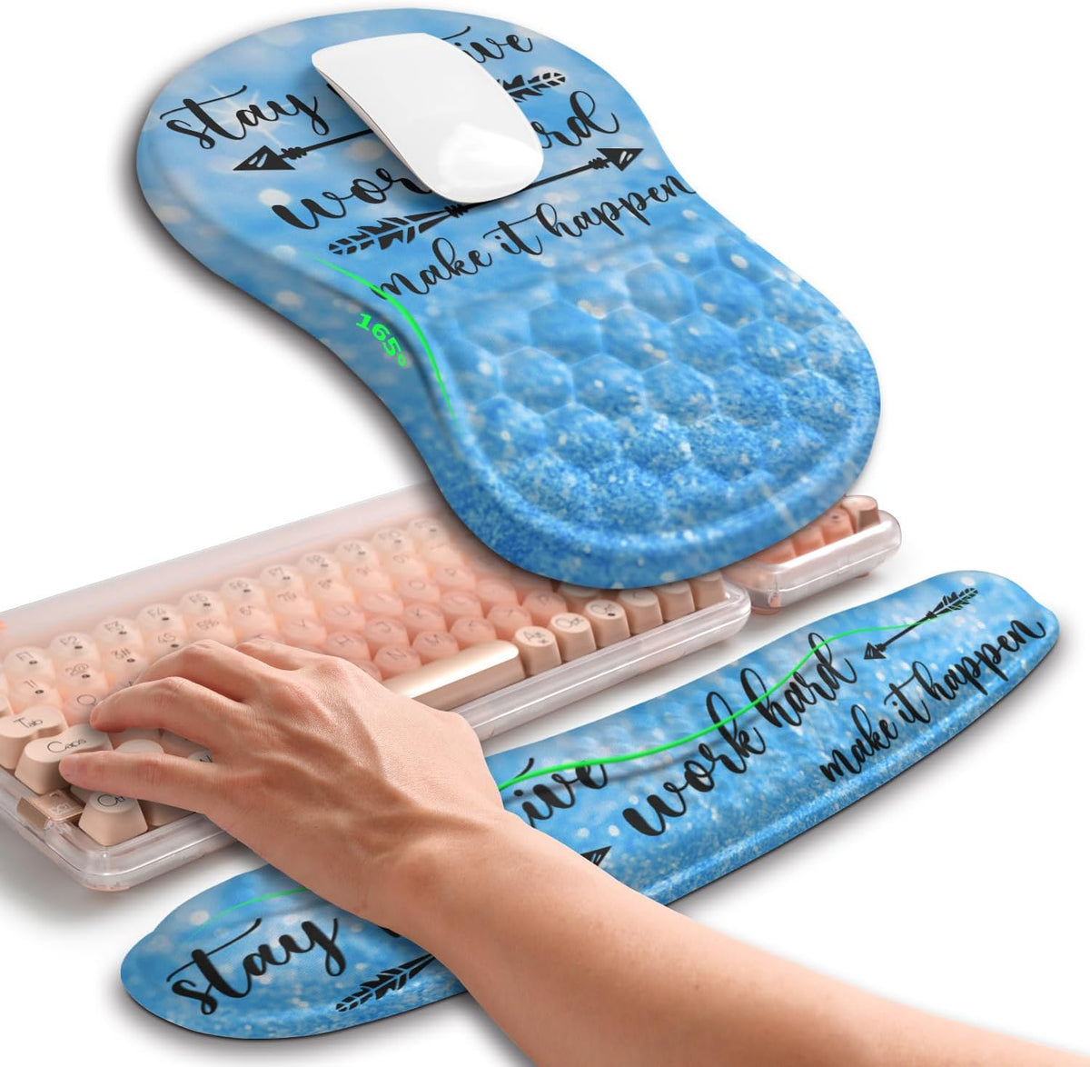 2in1 Combination, Wave Keyboard Wrist Rest and Ergonomic Curvature Mouse Pad Wrist Support for Relieve Wrist Pain, Filled with Soft Cushion Memory Foam, Black