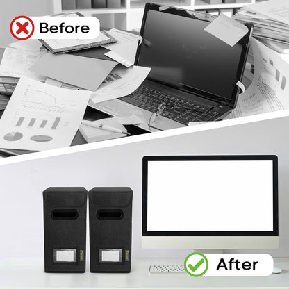 BALEINE File Organizer Box with Lid, Collapsible File Folder Organizer with Plastic Slide, Hanging File Folder Box for Office Document Storage (Black)