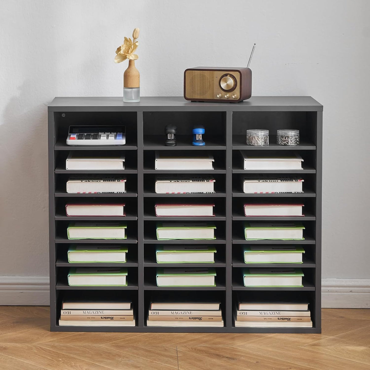VEVOR Literature Organizers, 12 Compartments Office Mailbox with Adjustable Shelves, Wood Literature Sorter 20.4x12x16.1 inches for Office, Home, Classroom, Mailrooms Organization, EPA Certified White
