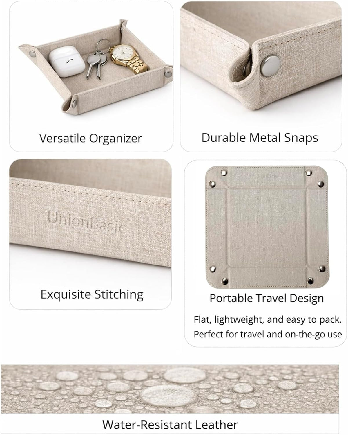 UnionBasic Small Valet Tray, Jewelry Tray for Rings Watches Earrings, Entryway Catchall Caddy for Coins Keys Change, Nightstand Bedside Valet Holder, Trays for Electronic Gadgets, Beige - Colors B