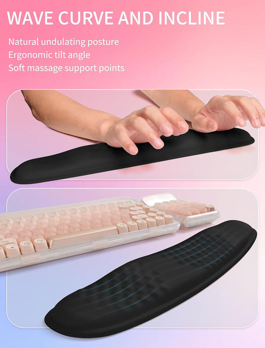 2in1 Combination, Wave Keyboard Wrist Rest and Ergonomic Curvature Mouse Pad Wrist Support for Relieve Wrist Pain, Filled with Soft Cushion Memory Foam, Black