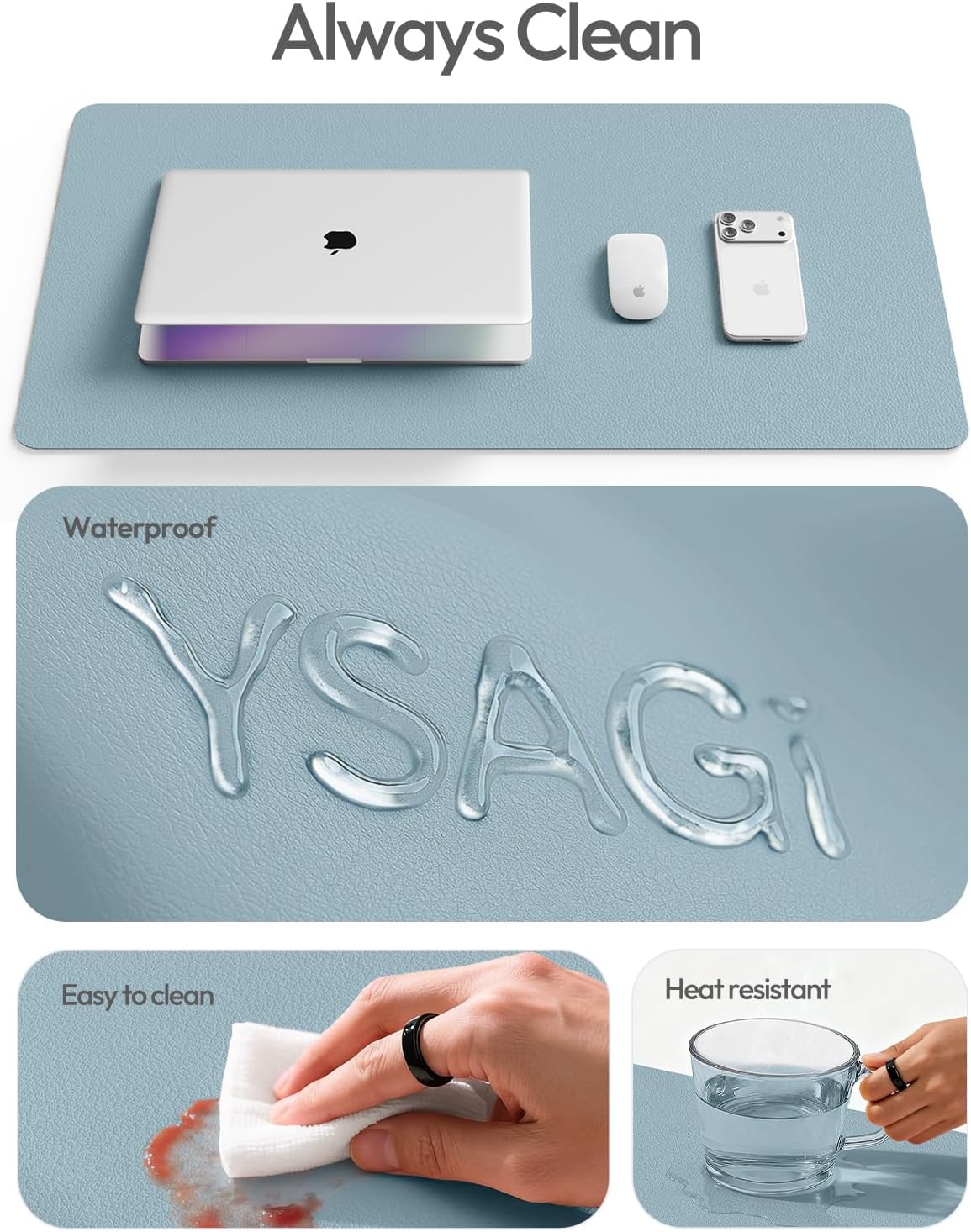 YSAGi Leather Desk Pad Protector, Large Mouse Pad, Non-Slip PU Leather Desk Blotter, Waterproof Writing Pad for Office and Home (31.5" x 15.8", Eggshell) - Colors B
