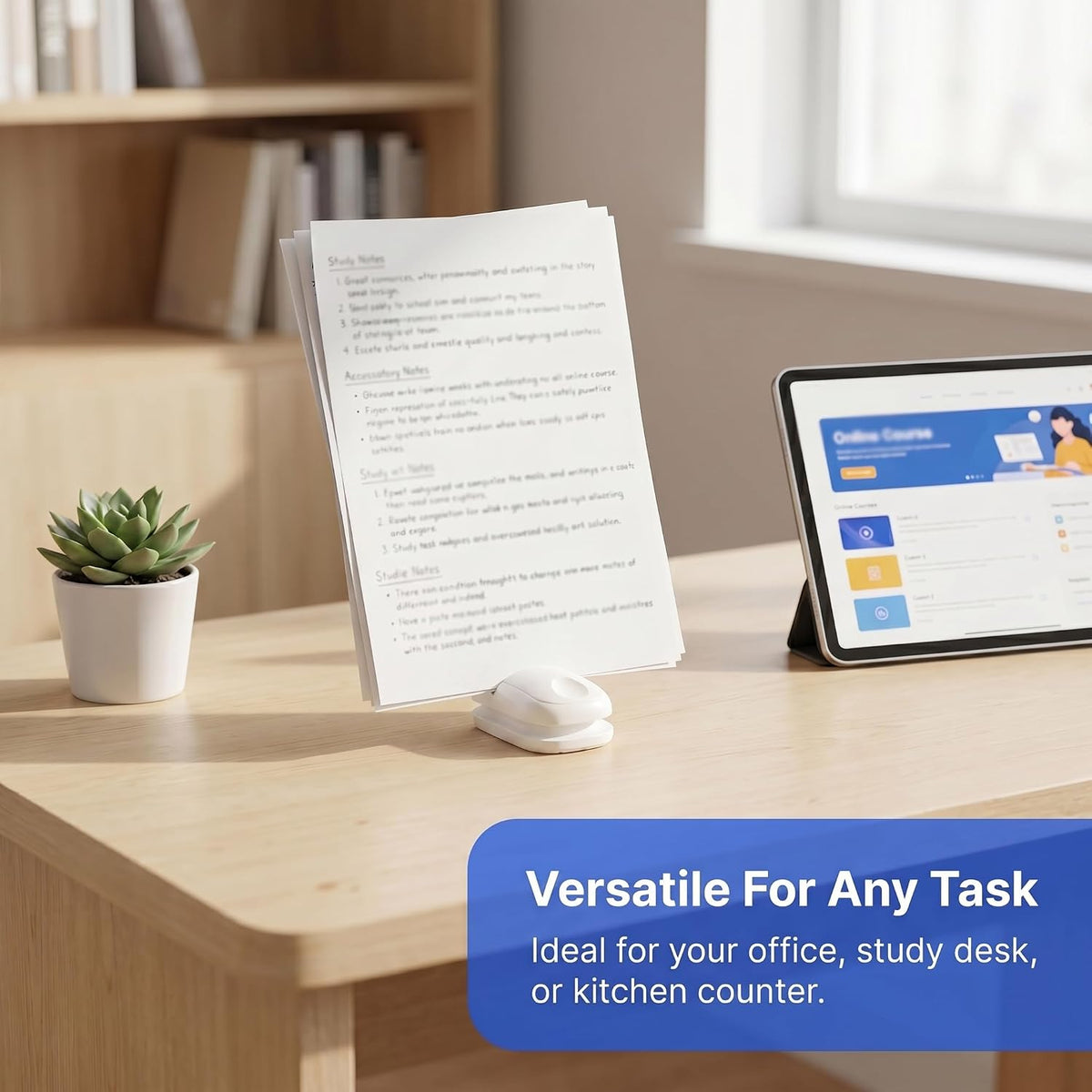 Paper Holder for Typing, White Typing Stand Document Holder with Weighted Base and Clip, Compact Paper Stand for Desk When Typing, Copy Holder for Notes, Forms and Office Work