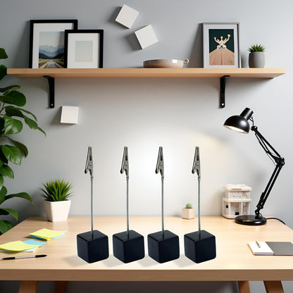 4Pcs Black Memo Clip Holders Stand with Alligator Clasp Pictures Card Paper Note Clip Office Memo Holders for Office Home Use, Desk Accessories and Workspace Organizers Office Memo Holders