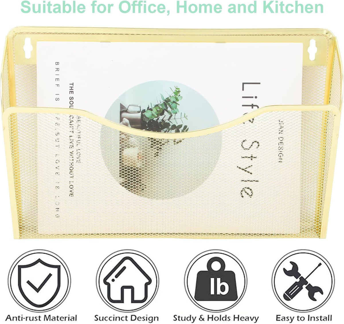 EASEPRES 3 Single Pocket Mesh Hanging File Organizer, Vertical Wall Mounted Magazine File Holder, Mount Basket Mail Paper Document Folder Organizing for Office, Home and School, Black