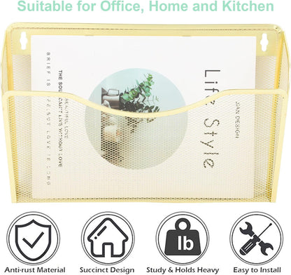 EASEPRES 3 Single Pocket Mesh Hanging File Organizer, Vertical Wall Mounted Magazine File Holder, Mount Basket Mail Paper Document Folder Organizing for Office, Home and School, Black