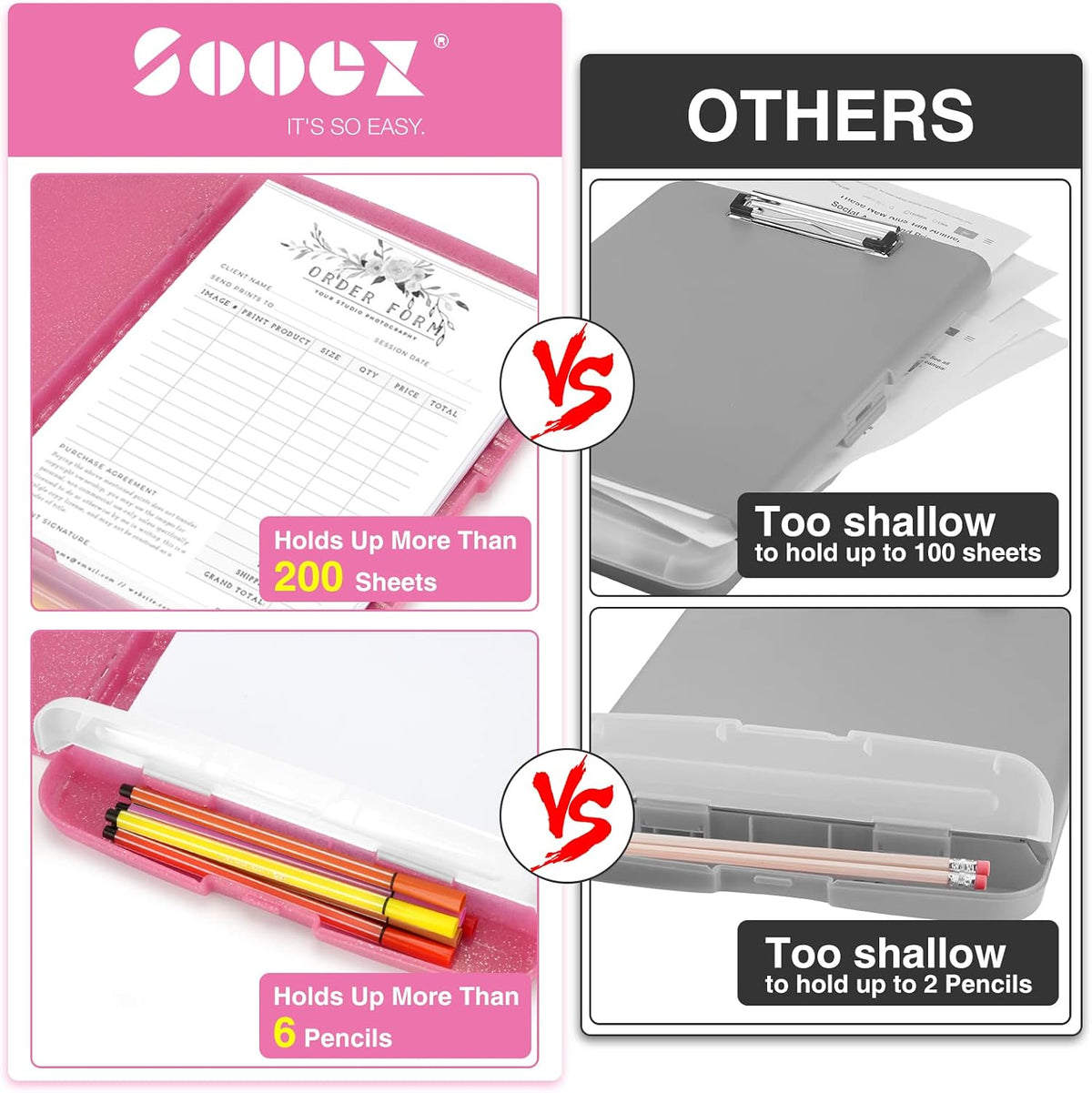 Clipboard with Storage, Clip Board 8.5 x 11 with Pen Holder, High Capacity Plastic Organization Case Box for Letter Legal A4 Size Paper, Nurses Teachers Must Haves, School & Office Supplies