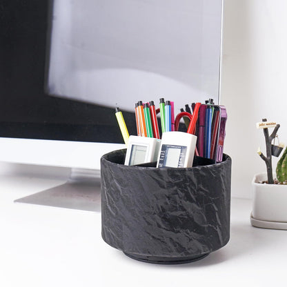 Round Leather Art Supply Organizer,Remote Control Holder,360 Degree Rotating,Multi-Functional Pencil Holder,4 Compartments Desktop Stationary Organizer(1-Blue Bird) - Colors C
