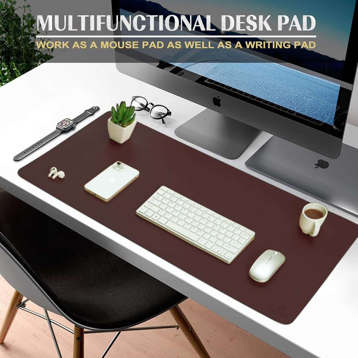 K KNODEL Large Office Leather Desk Mat, Mouse and Keyboard Pad, Computer and Laptop Mat, Desktop Protector and Cover, Writing Pad and Blotter (31.5"x15.7", Black)