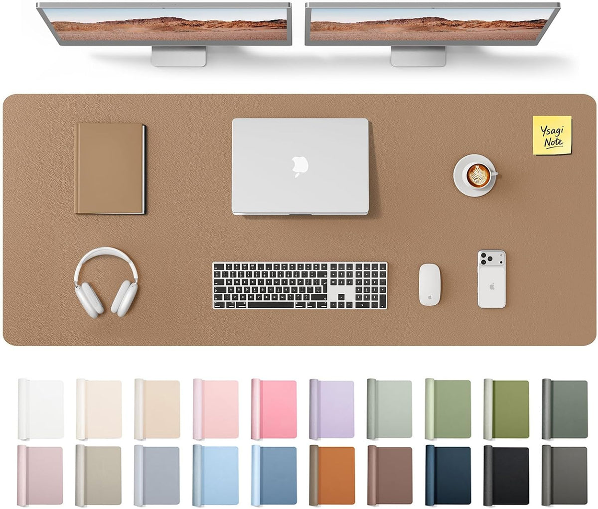 YSAGi Leather Desk Pad Protector, Office Desk Mat, Large Mouse Pad, Non-Slip PU Leather Desk Blotter, Waterproof Laptop Desk Writing Pad for Office and Home (23.6" x 13.8", Eggshell) - Colors A
