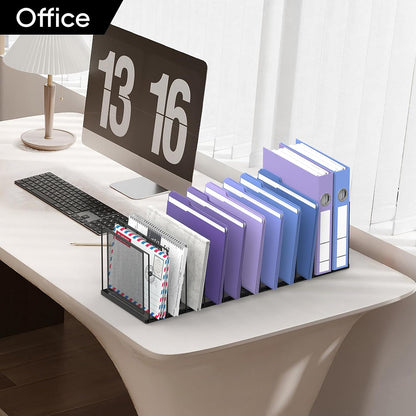 File Organizer for Desk, 5-Section Vertical File Sorter, Paper Holder Organizer Standing Metal File Folder for Office Home Classroom, Black