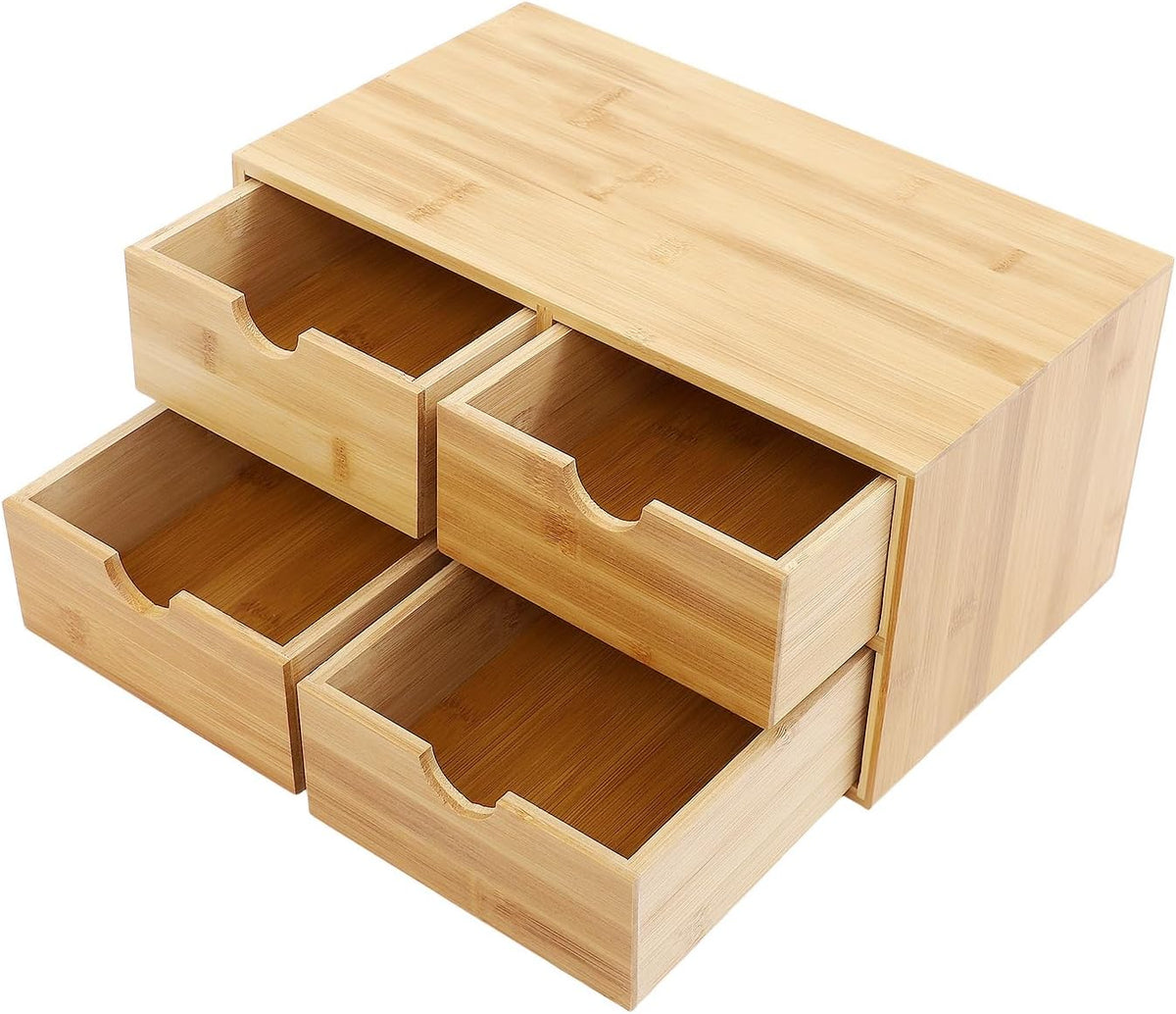 Desk Organizer, Office Vanity Bamboo Desk Organizer, Mini Bamboo Desk Drawer Tabletop Storage Box with 2 Drawer Night Stand Table Organizer for Makeup Vanity Office Supplies (2 Drawer)