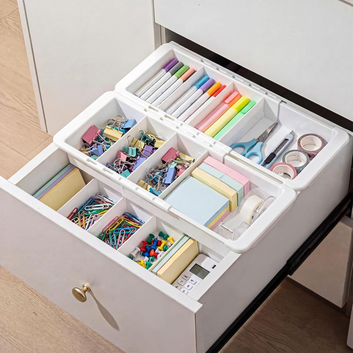 2 Pcs Expandable Drawer Organizer Bins Adjustable Deep Drawer Hanging Organizer Tray Expandable 11.4 to 18.1 Inches Plastic Dividers Storage for Office Bathroom Bedroom Kitchen Desk, White