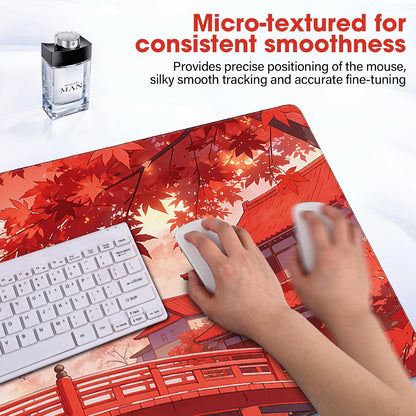 31.5" x 15.7" Waterproof Fabric Desk Pad, Rubber Anti-Slip Base, Stitched Edges No Curling, Fits Laptop Keyboard and Mouse, Smooth Office Mat Large Mouse Pad for Work Game, Black