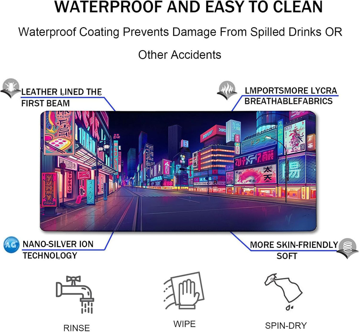 31.5" x 15.7" Waterproof Fabric Desk Pad, Rubber Anti-Slip Base, Stitched Edges No Curling, Fits Laptop Keyboard and Mouse, Smooth Office Mat Large Mouse Pad for Work Game, Black