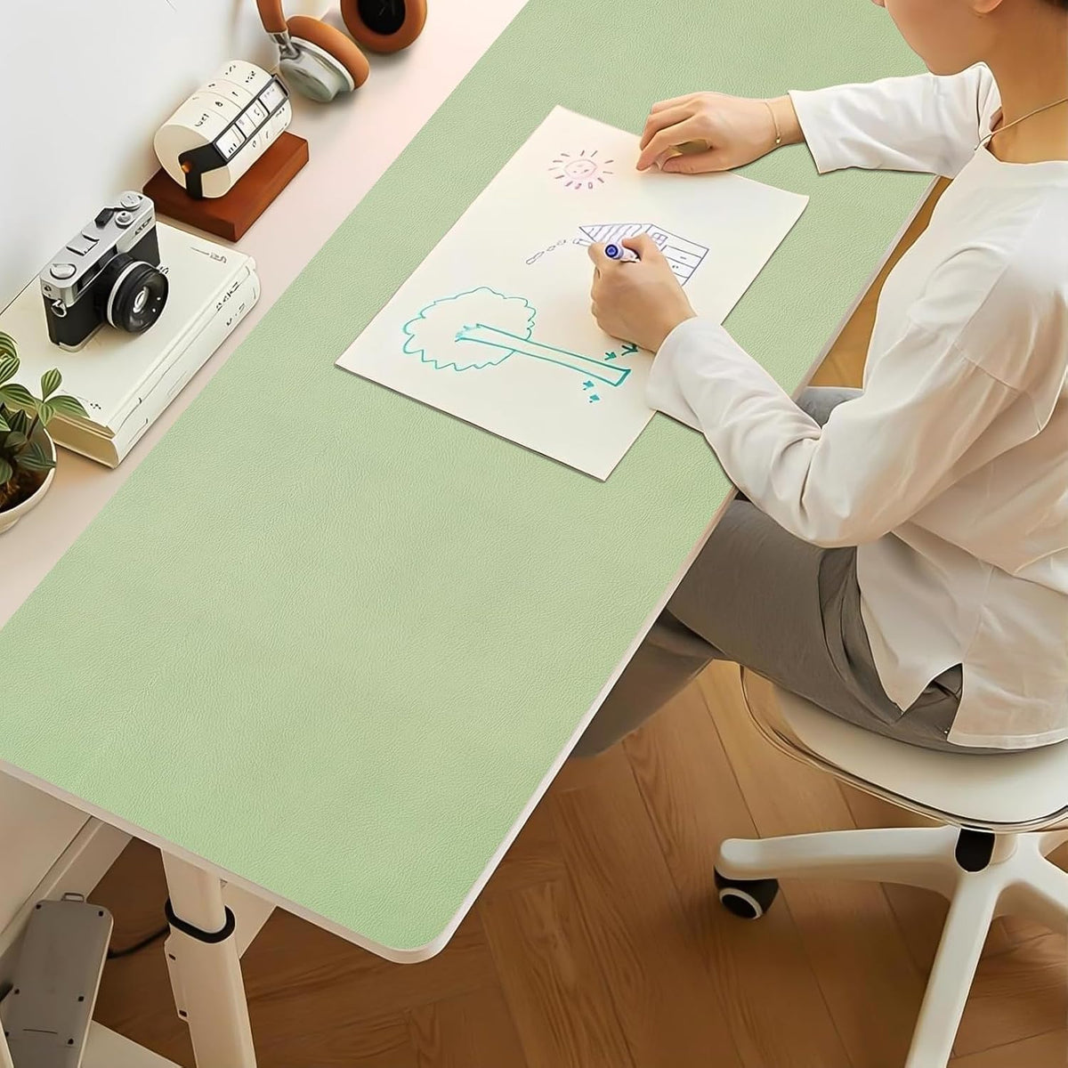 Bloss Leather Desk Pad and Keyboard Wrist Rest, Large Mouse Pad + Keyboard Pad+Mouse Wrist Support, Non-Slip Desk Mat Protector for Office, Home(31.5×15.7 Inches,Beige) - Colors B