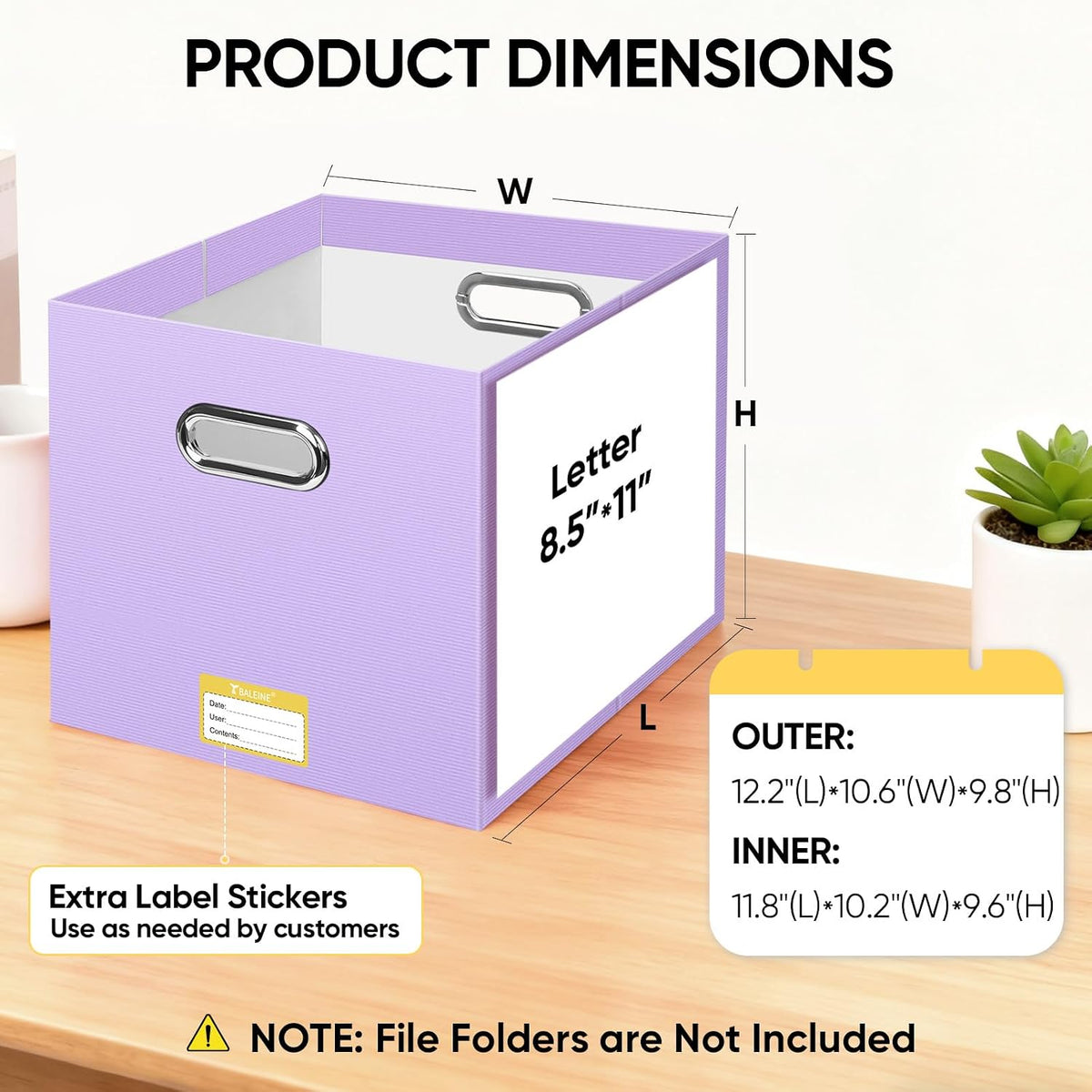 BALEINE File Organizer Box, Cardboard File Folder Organizer with Handle for Letter Size, Portable Collapsible Hanging Filing Box for Home Office Document Storage (2 Pack, Black)